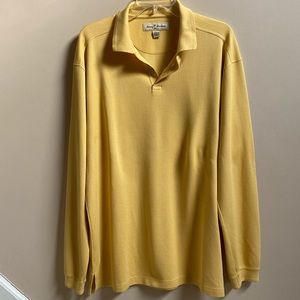 TOMMY BAHAMA MENS SILK LONG SLEEVE/ COLLAR POLO SHIRT/ YELLOW/ L/ RN 86549/EUC